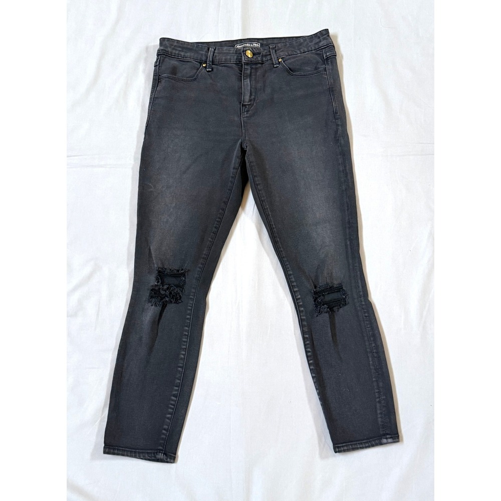 Y2K Abercrombie & Fitch Mid Rise Super Skinny Ankle Jean Faded Black Distressed